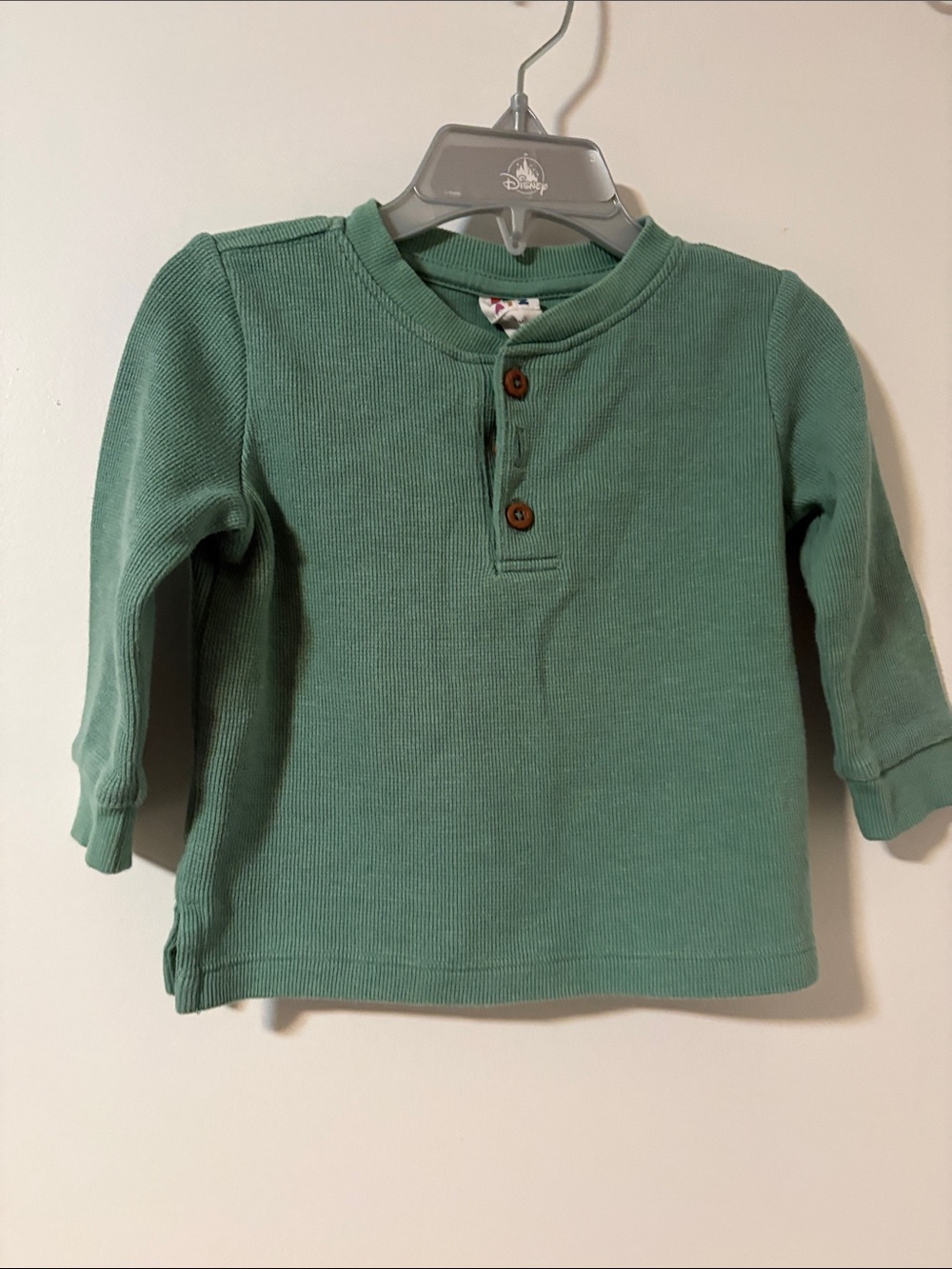 Disney Green Long-Sleeve Henley Tee